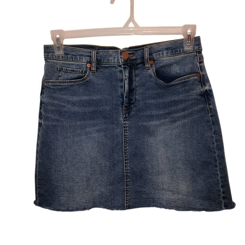 BlankNYC Womens Size 29 Medium Wash Cut Off Frayed Hem Denim Jean Short Skirt